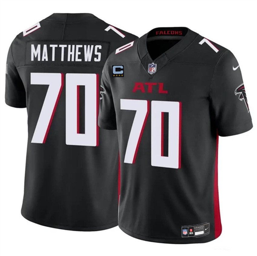 Men's Black Atlanta Falcons #70 Jake Matthews 2024 F.U.S.E With 4-Star C Patch Vapor Untouchable Limited Stitched Football Jersey